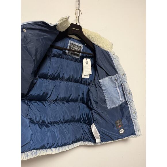 Levis Strauss Jacket Mens Small Light Wash Denim Down Puffer Coat RDS Warm - Picture 2 of 14